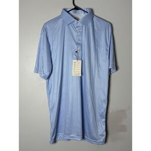 Collars & Co Mens Polo Shirt Large Relaxed Blue White Houndstooth Stretch NWT